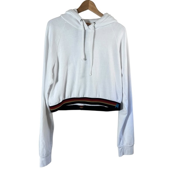 AVIATOR NATION Logo Stripe Crop Pullover Hoodie Sweatshirt - Picture 2 of 10